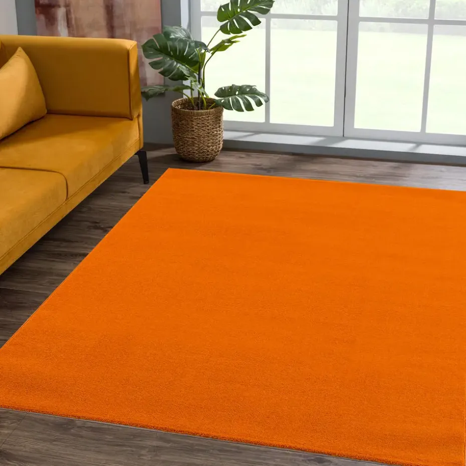 Uni Effen Laagpolig Vloerkleed Modern Oranje - 160x230 CM