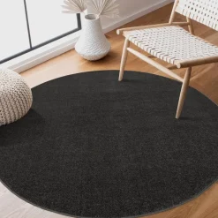Uni Rond Effen Laagpolig Vloerkleed Modern Donker Grijs - 150 CM ROND