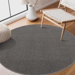 Uni Rond Effen Laagpolig Vloerkleed Modern Grijs - 300 CM ROND
