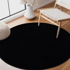 Uni Rond Effen Laagpolig Vloerkleed Modern Zwart - 120 CM ROND