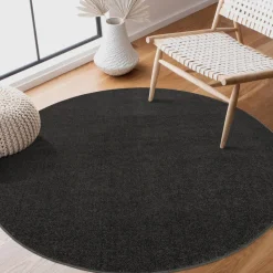 Uni Rond Effen Laagpolig Vloerkleed Modern Donker Grijs - 240 CM ROND