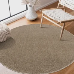 Uni Rond Effen Laagpolig Vloerkleed Modern Beige - 120 CM ROND