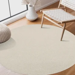 Uni Rond Effen Laagpolig Vloerkleed Modern Creme - 120 CM ROND