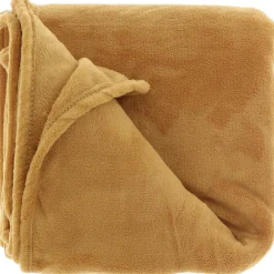 Unique Living Plaid-deken - fleece - mosterd geel - polyester - 130 x 180 cm