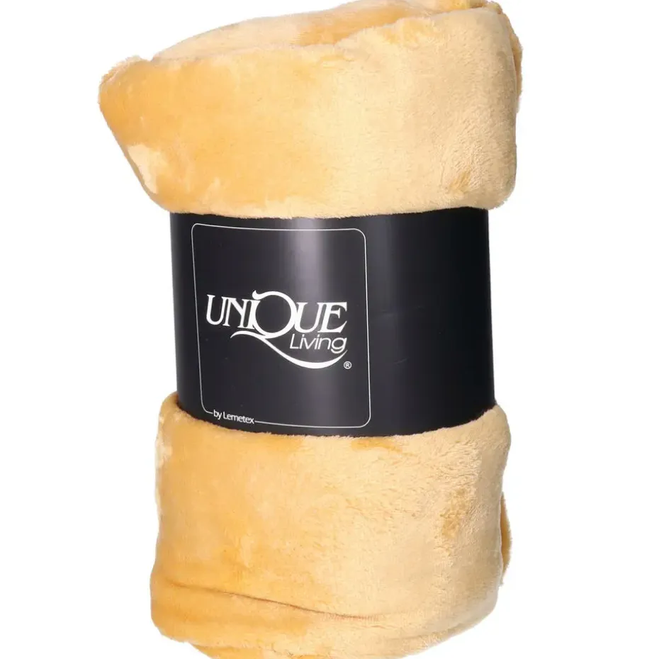 Unique Living Plaid/deken - fleece - mosterd geel - 130 x 180 cm