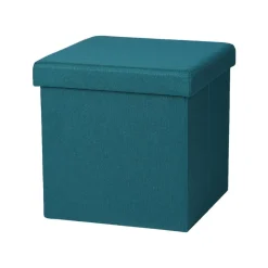 Urban Living poef/hocker/opbergbox - zeeblauw - mdf/stof - 38 x 38 cm