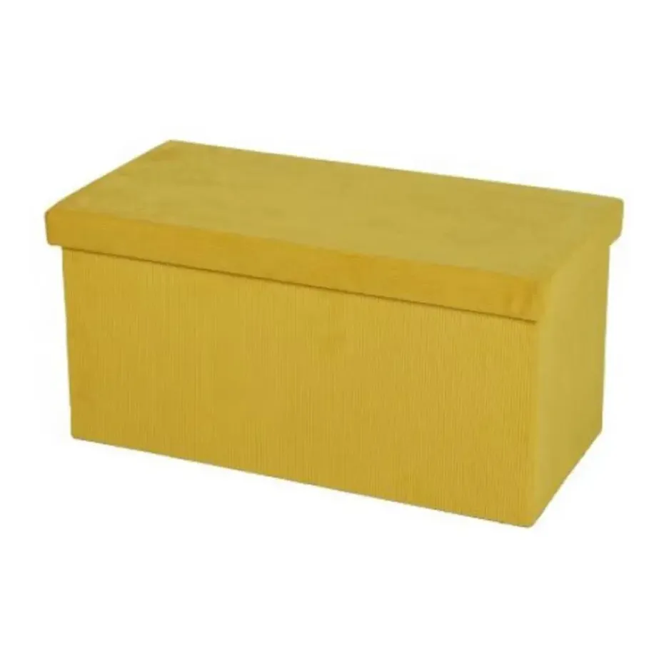 Urban Living poef/hocker/opbergbox - geel - mdf - 76 x 38 x 38 cm