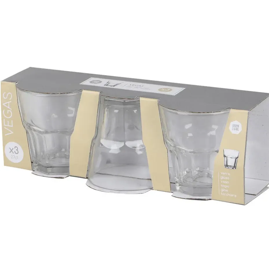 Urban Living Waterglazen Vegas - transparant glas - 3x - 270 ml
