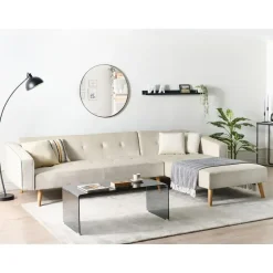 VADSO - Hoekslaapbank - Lichtbeige - Linkszijdig - Fluweel