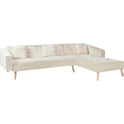 VADSO - Hoekslaapbank - Lichtbeige - Linkszijdig - Fluweel