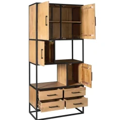 Vakkenkast Naturel Hout/Metaal - 90x45x200cm - Denver