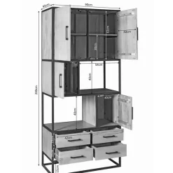 Vakkenkast Naturel Hout/Metaal - 90x45x200cm - Denver