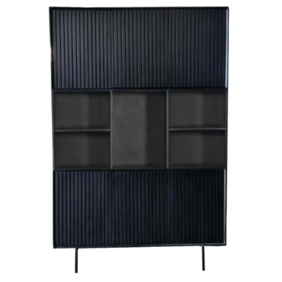 Vakkenkast Zwart Hout - 135x45x200cm - Madison XL