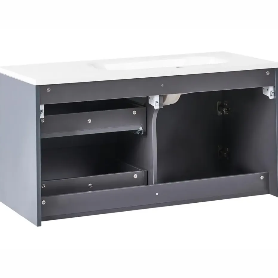 VALA - Wandgemonteerd meubel met wasbak - Grafietgrijs - MDF