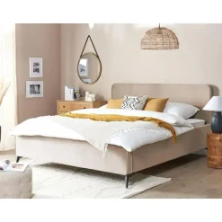 VALOGNES - Tweepersoonsbed - Taupe - 180 x 200 cm - Fluweel