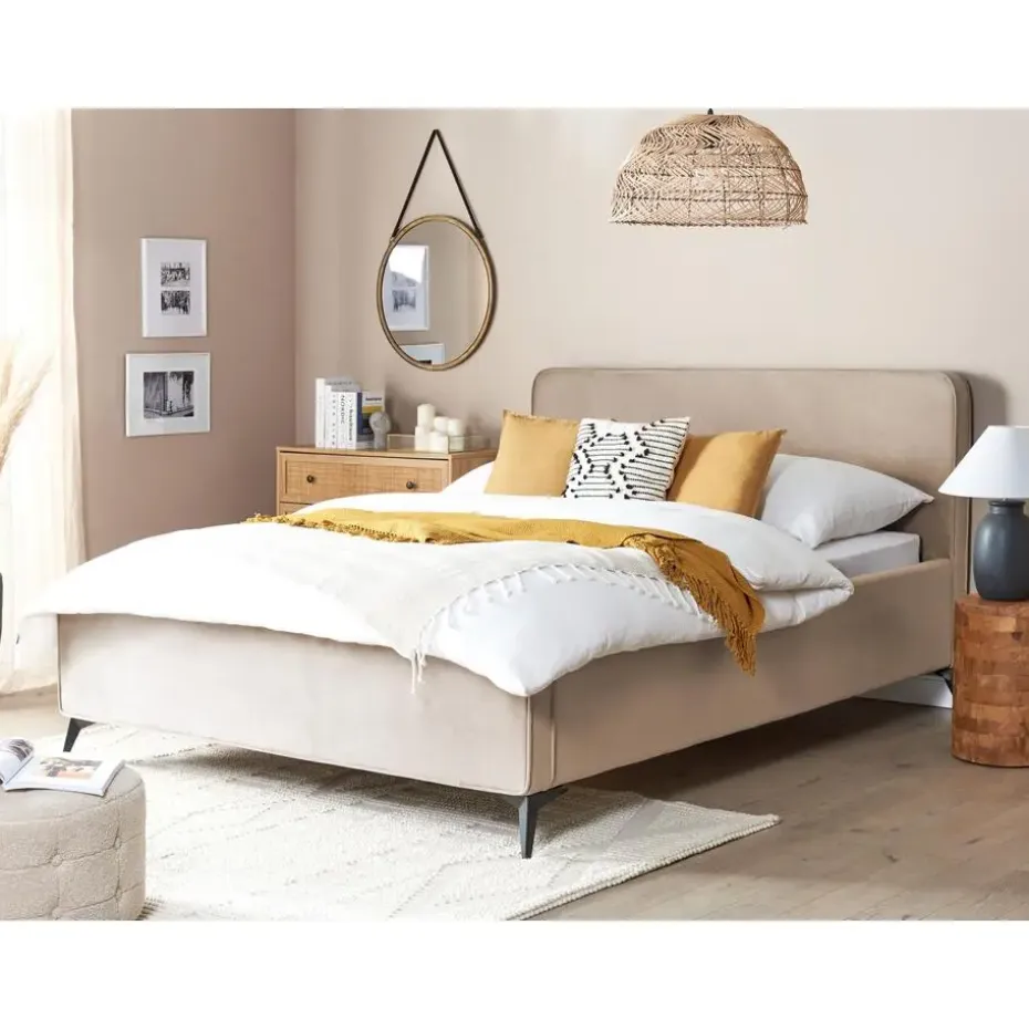 VALOGNES - Tweepersoonsbed - Taupe - 160 x 200 cm - Fluweel