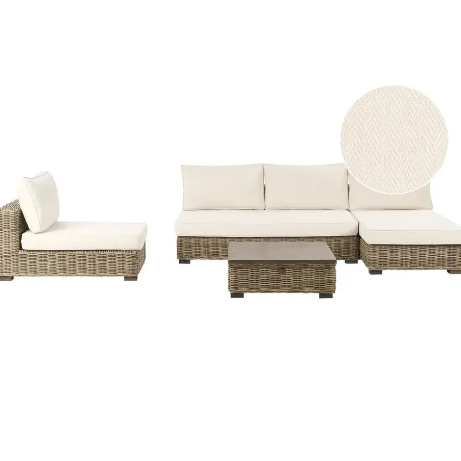 VARALLO - Loungeset 4-zits - Gebroken wit - Linkszijdig - Rotan