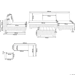 VARALLO - Loungeset 4-zits - Gebroken wit - Linkszijdig - Rotan