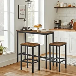 Vasagle Barmeubelset - Bartafel en barkrukken - Rustiek bruin-zwart