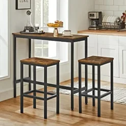 Vasagle Barmeubelset - Bartafel en barkrukken - Rustiek bruin-zwart