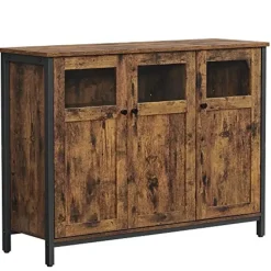 Vasagle Dressoir in industriële stijl met glazen deuren, rustiek bruin en zwart