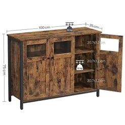 Vasagle Dressoir in industriële stijl met glazen deuren, rustiek bruin en zwart