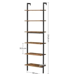VASAGLE Industriele Ladderplank 6 Etages, Wandplank 15 kg Draagvermogen
