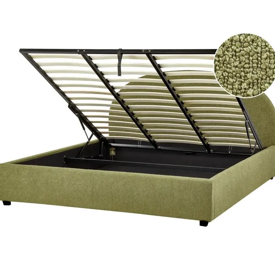 VAUCLUSE - Bed met opbergruimte - Olijfgroen - 180 x 200 cm - Bouclé