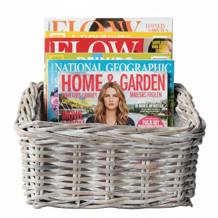 VD Leeden Opbergmand - antiek wit - 30 x 30 x 15 cm - rotan