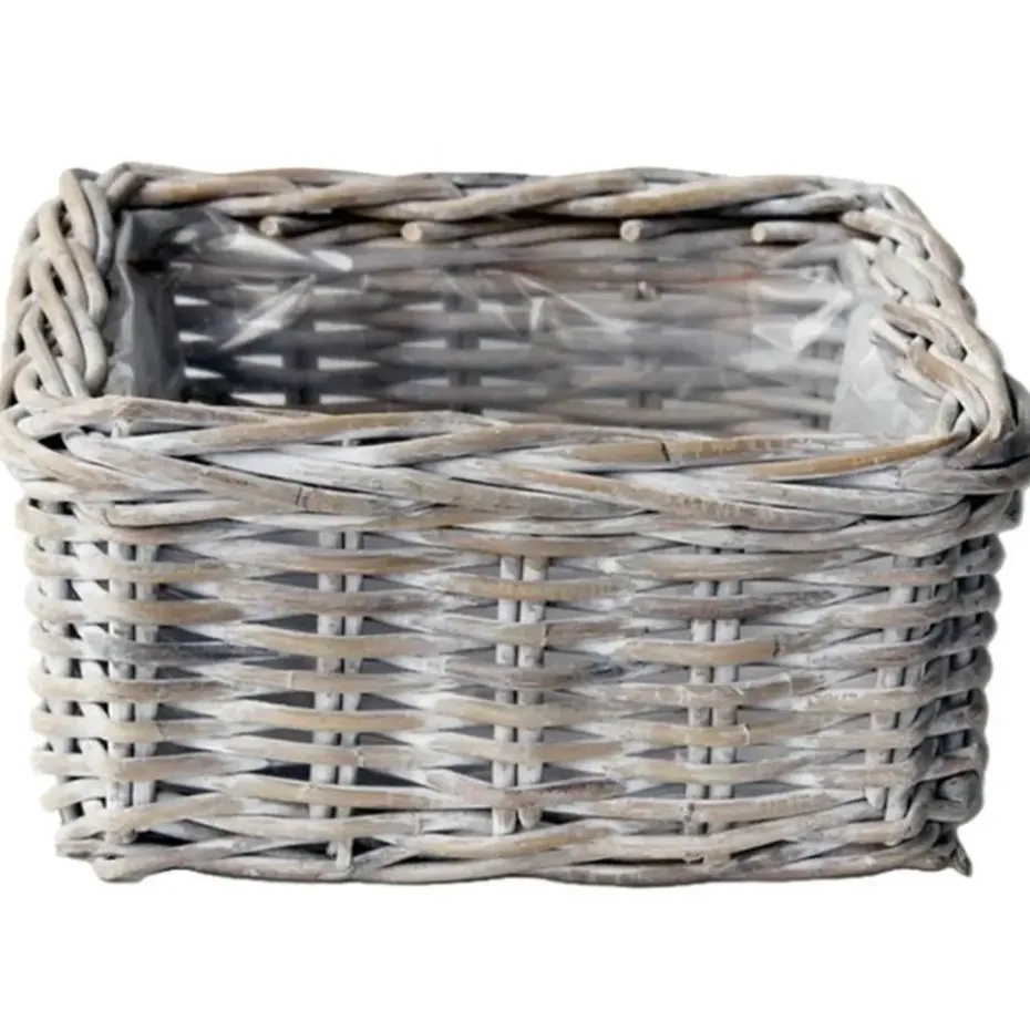 VD Leeden Opbergmand - antiek wit - 30 x 30 x 15 cm - rotan