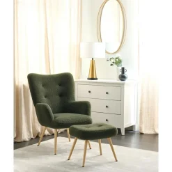 VEJLE II - Fauteuil met hocker - Donkergroen - Bouclé