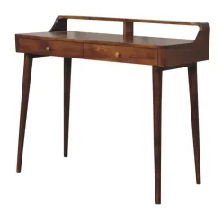 Verhoogde kastanjebruine sidetable met 2 lades, bruin
