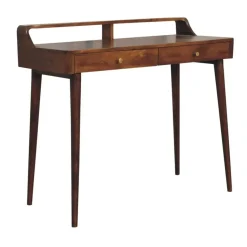 Verhoogde kastanjebruine sidetable met 2 lades, bruin