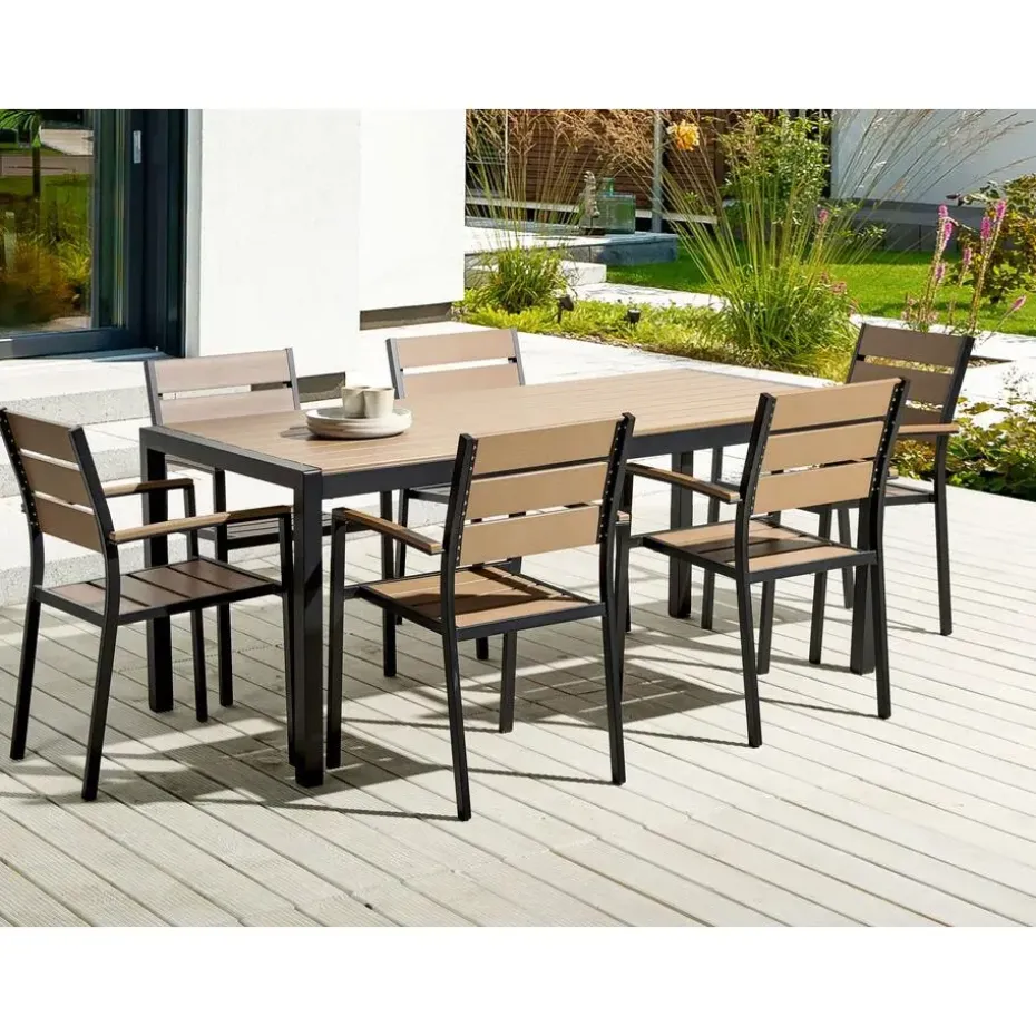 VERNIO - Tuinset voor 6 - Zwart/Bruin - Kunsthout