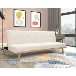 Vicky - 3-zits slaapbank met houten poten / crèmekleurige stof