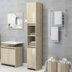 vidaXL - Badkamerkast - Bruin - Bewerkt hout - 30 x 30 x 183.5 cm