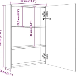vidaXL - Badkamerkast - Wit - MDF - 50 x 13 x 70 cm