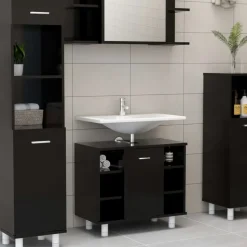 vidaXL - Badkamerkast - Zwart - Bewerkt hout