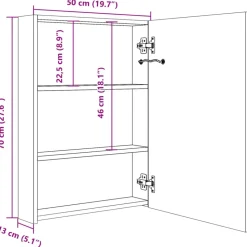 vidaXL - Badkamerkast - Zwart - MDF - 50 x 13 x 70 cm