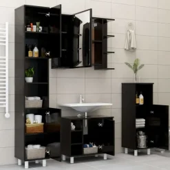 vidaXL - Badkamerkast - Zwart - Bewerkt hout