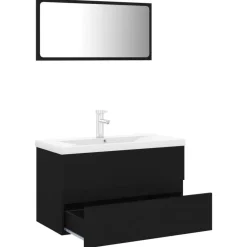 vidaXL - Badkamermeubelset - Zwart - Bewerkt hout - 80 x 38.5 x 45 cm
