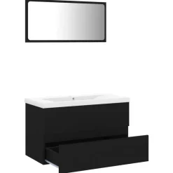 vidaXL - Badkamermeubelset - Zwart - Bewerkt hout - 80 x 38.5 x 45 cm