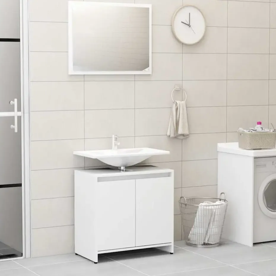 vidaXL - Badkamermeubelset - Wit - Bewerkt hout