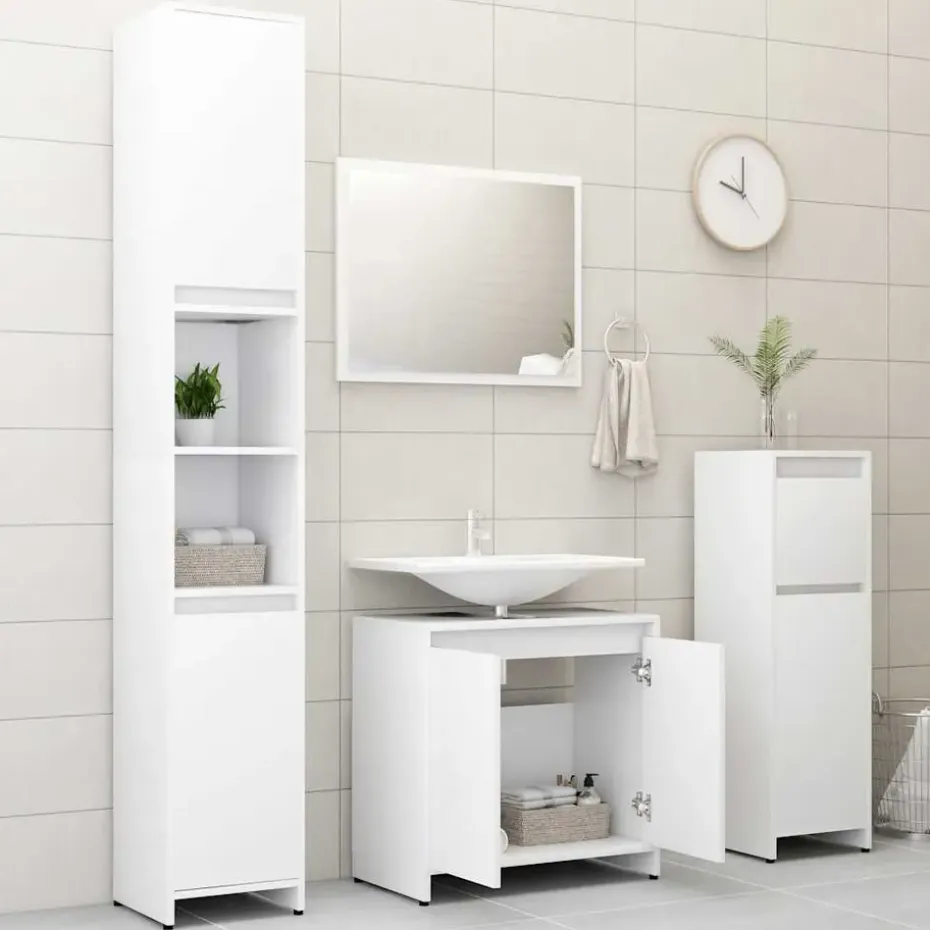 vidaXL - Badkamermeubelset - Wit - Bewerkt hout
