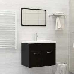 vidaXL - Badkamermeubelset - Zwart - Bewerkt hout