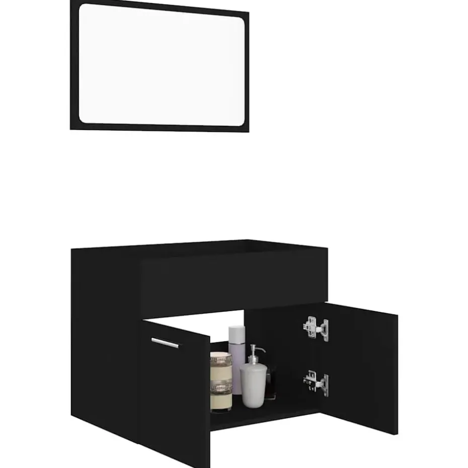 vidaXL - Badkamermeubelset - Zwart - Bewerkt hout