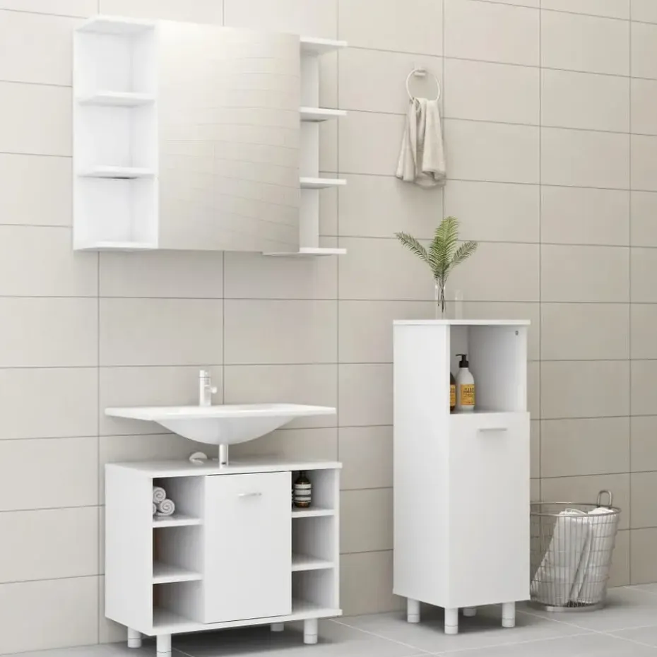 vidaXL - Badkamermeubelset - Wit - Bewerkt hout
