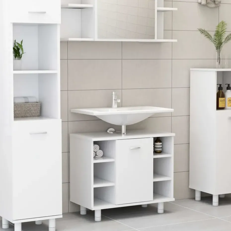 vidaXL - Badkamermeubelset - Wit - Bewerkt hout
