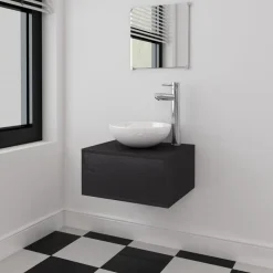 vidaXL - Badkamermeubelset - Zwart - Bewerkt hout