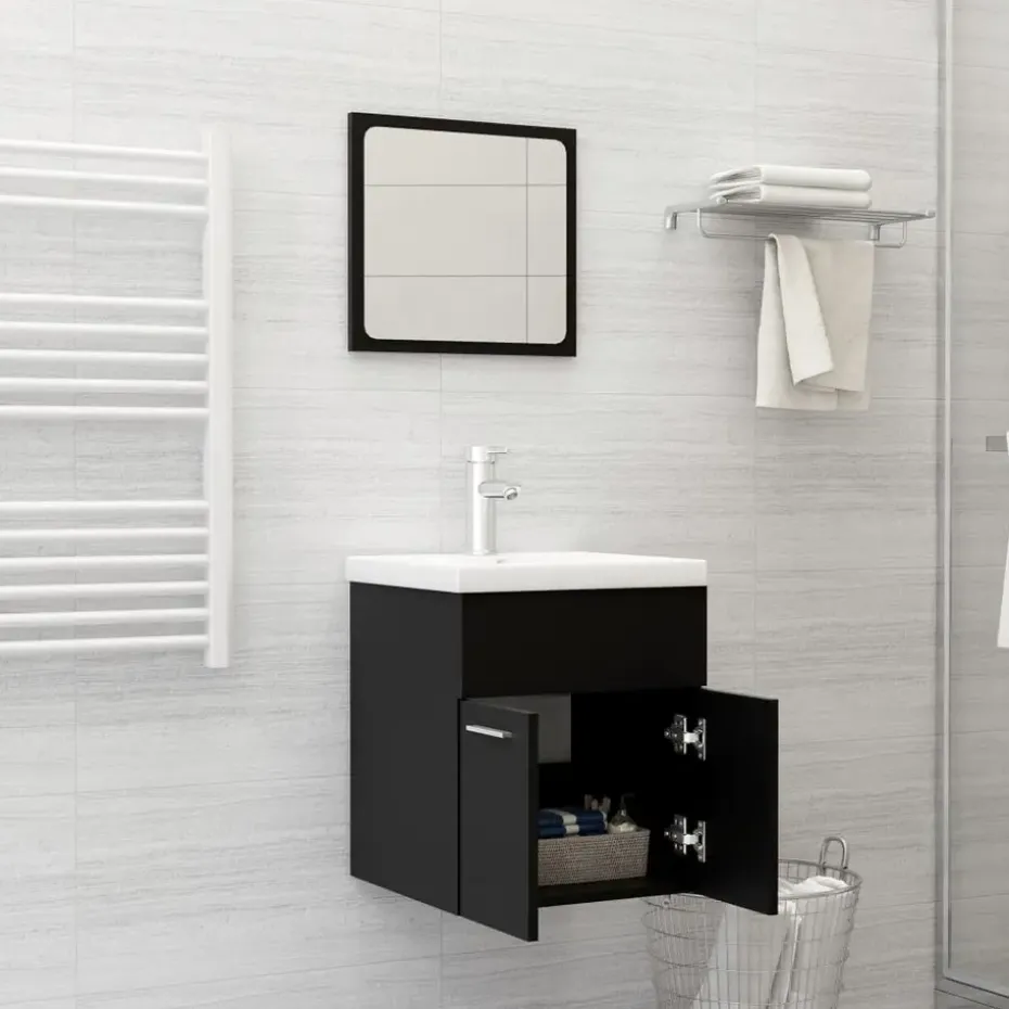 vidaXL - Badkamermeubelset - Zwart - Bewerkt hout